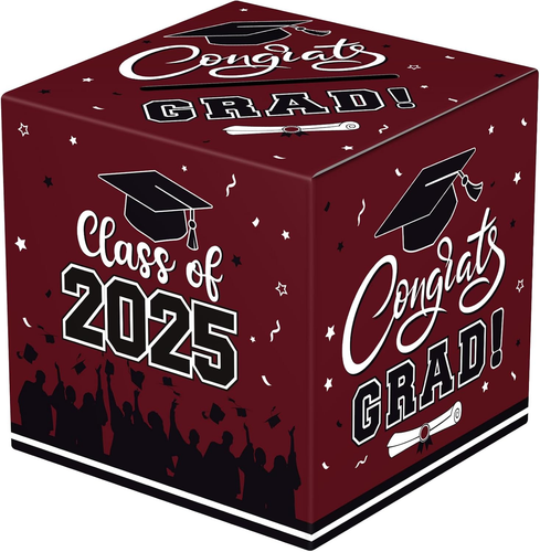Graduation Card Box 2025 - Congrats Grad Card Boxes Holder, Maroon and Black Cla
