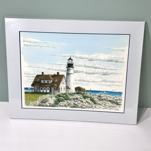 KURT W KELLER Signed Art Print Portland Lighthouse Cape Elizabeth Maine 11"x14" - 第 1/5 張圖片