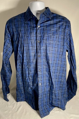 CLAIBORNE Long Sleeve Button Down Blue Black Gray Checkered Shirt Size L - Picture 2 of 7