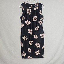 Tommy Hilfiger Dress Dark Blue Pink Blossom Beige Size 8 Sleeveless Knee Length 