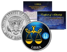 LIBRA Horoscope Astrology Zodiac Kennedy U.S. Colorized Half Dollar Coin