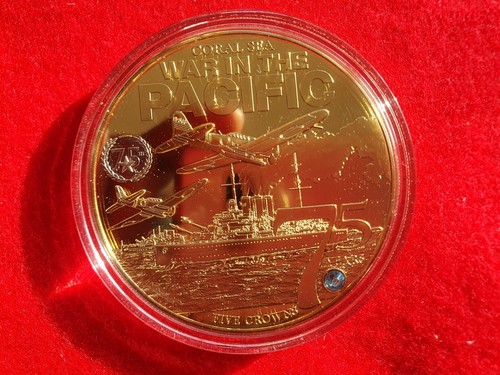 BATTLE OF THE CORAL SEA- 5 CROWNS GOLD-PLATED COIN BRADFORD EXCHANGE C16 - Picture 6 of 10