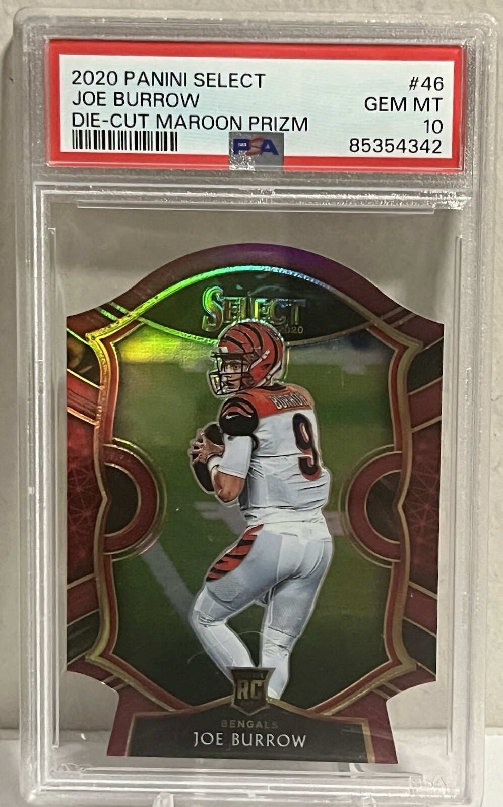 2020 Panini Select Maroon Prizm Die-Cut #46 Joe Burrow Bengals Rookie RC PSA 10