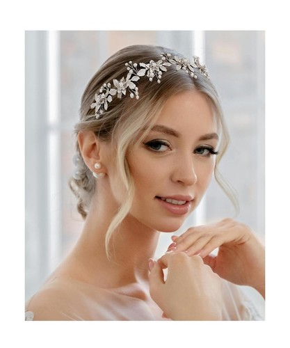 Wedding Headpiece for Bride Flower-Leaf Bridal Headband Pearl Hair Accessorie...