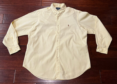 Polo Ralph Lauren Classic Fit Yellow Brown Mens 16.5 Button Oxford Dress Shirt