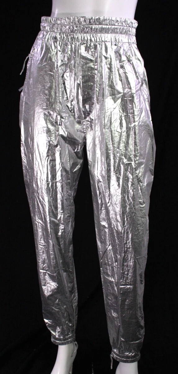 ISABEL MARANT 593 Metallic Silver Coated Cotton GALONI Joggers Pants 34
