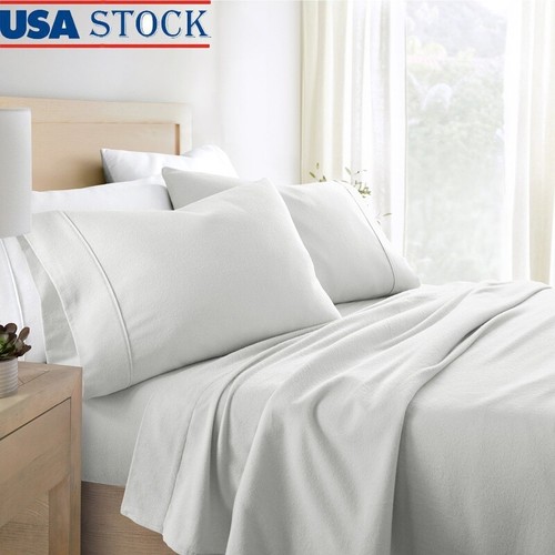 100% Cotton Flannel Deep Pocket Sheet Set King 4 Piece Durable Soft Cozy Solid