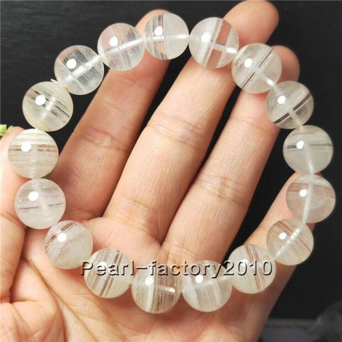 Natural White Phantom Quartz Crystal Beads Ghost Woman Bracelet AAAA 12.5 mm - Picture 3 of 9