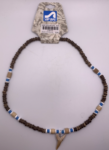Surf Style Necklace Brown/White/Tan/Blue Shark Tooth Adjustable 18" 716715