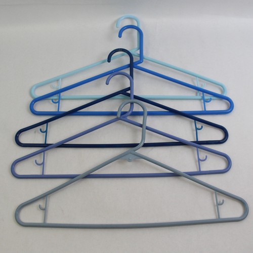 Set of 10 Opaque Blue Plastic Clothes Hangers For Pants or Tops - Picture 2 of 5