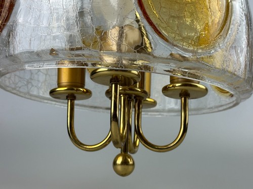 60er 70er Jahre Brutalistische Deckenlampe Hängelampe Messing & Murano Glas - Picture 10 of 20