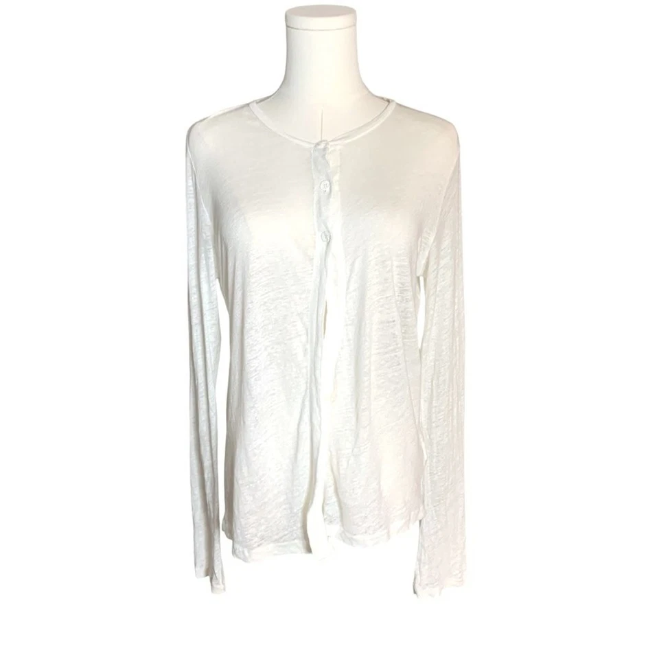 Cárdigan Majestic Filatures Paris Lino 3 Botones Talla Grande Manga Larga Marfil XS Foto 2 de 4