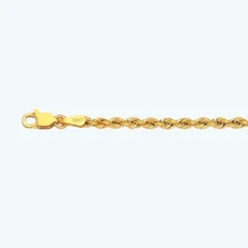 10k Yellow Gold 2.5mm Rope Chain D/Cut Bracelet Size 7"-9" Hollow