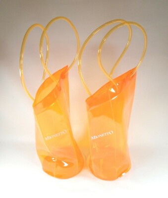 New Mionetto vinyl CHAMPAGNE / WINE BAG PAIR w/handles bottle carrier orange mp