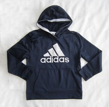 Adidas Pullover Hooded Boys Sweatshirt in Dark Blue w/ White Logo Size M (10-12)