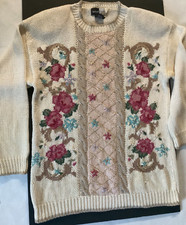 Vintage Beldoch Popper Sweater Womens Size Medium Dainty Floral
