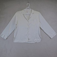 Victoria s Secret Satin Pajama Top Women s Medium Green White Striped Button Up