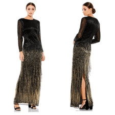 Mac Duggal LONG SLEEVE BEADED FRINGE EVENING GOWN Sz 14