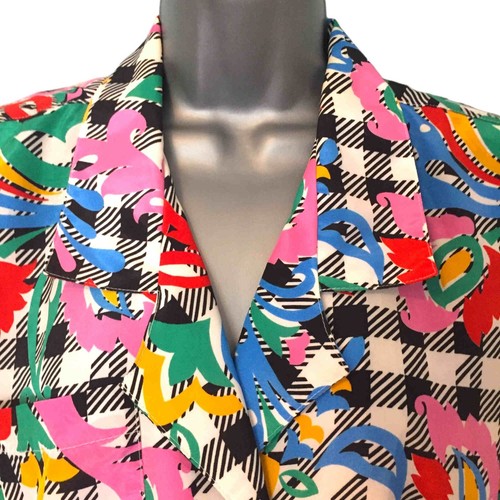 OSCAR DE LA RENTA Expressions Blouse Size S Womens Multi Crazy Print Vintage 80s - Picture 6 of 17