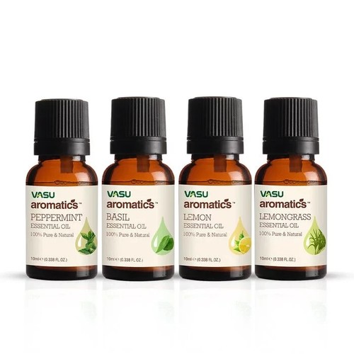 Vasu Aromatics Combo of Basil, Peppermint, Lemon, Lemongrass Essential Oils-10ml