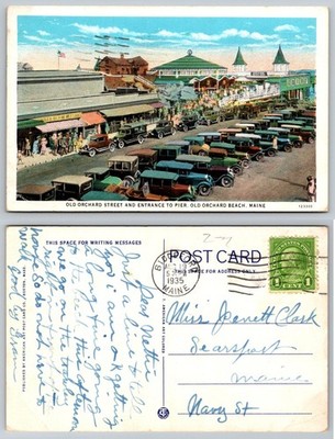 Vintage 1935 Old Orchard Beach Maine Pier Street Cars Postcard