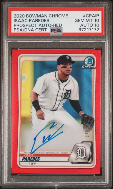 2020 Bowman Chrome PRSPCT Autos Red Refractor Isaac Paredes 4/5 PSA 10 AUTO 10