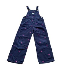 VTG OshKosh B'gosh Girl Size 5 Blue Denim Pink Bird Embroidered Bib Overalls