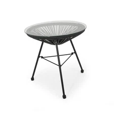 Handcrafted Circular Rattan Side Table with Sturdy Thin Legs and