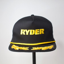 Vintage RYDER Transportation Trucking Black And Gold Snapback Rope Trucker Hat
