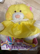 Vintage 1980s Fisher Price Puffalump Yellow Cat Soft Toy - Original Outfit