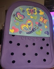 Crocs Kids Purple Butterfly Heart Backpack Blue Straps Zip Closure