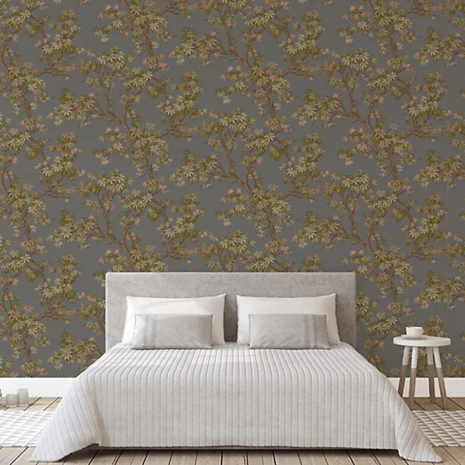 Charcoal Leaves Wallpaper Acer Tree Grandeco Paste The Wall Vinyl Scrubbable