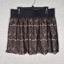 Black Lace Pleated Mini Skirt XL Coquette Victorian Feminine Scalloped Romantic
