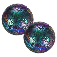 2 Pcs 3.9 in Glass Decorative Balls for Bowls, Mosaic Glass Ball, Mixed Color