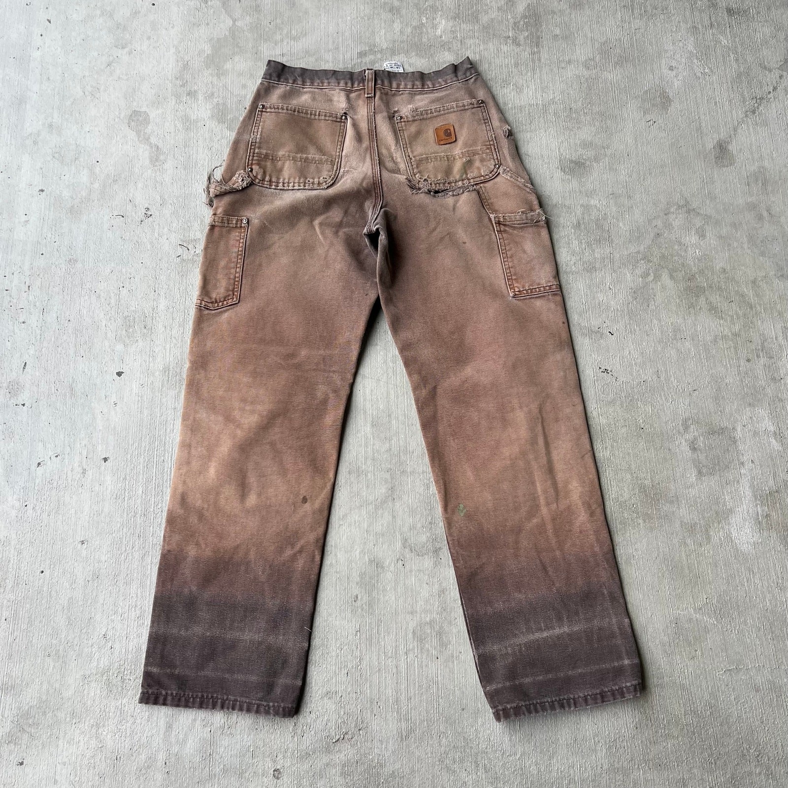 Carhartt brown faded thrashed double knee work wear carpenter pants thumbnail 5