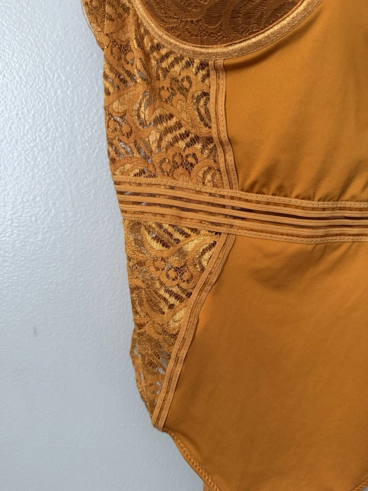 NWT French Affair Bodysuit Push-up Bra Padded Lace Inca Gold Size 1X Sexy Teddy - Image 3 of 4