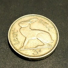 Old Ireland Coin Irish Currency Three Pence 1966 Eire 3d Threepence Rabbit Hare
