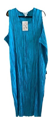 Ulla Popken Dress Womens Plus Size 28/30 Aqua Crinkle NWT A line ''Satin look''