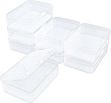8 Pack Rectangular Clear Plastic Storage Containers Box with Hinged Lid for Bead