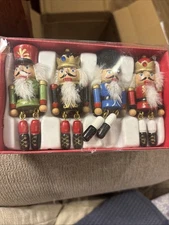 World Market Holiday Nutcracker Napkin Rings 4 Pack 3.5" Tall, Wood & Metal