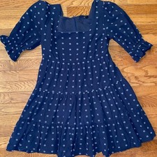 MADEWELL $108 Square-Neck Puff-Sleeve Blue Clip Dot Babydoll Dress 2 EUC