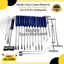 Strumenti Rimozione Cemento Tipo Mueller Titanio Blu Set 22 Pezzi Ortopedici