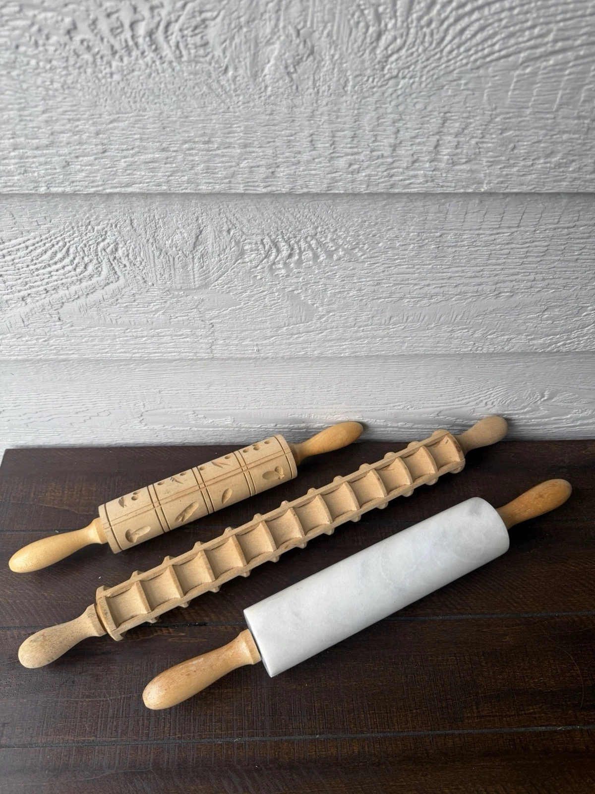 Vintage Marble Rolling Pin Wooden Ravioli Mold Carved Rolling Pin Baking Lot