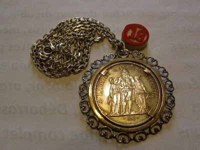 lot 18 piece 10 francs hercule argent medaille chaine 1968 accent république - Photo 1/4