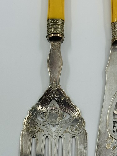Antique English Silver Set Of Fishing Fork and K.... - Picture 12 of 23