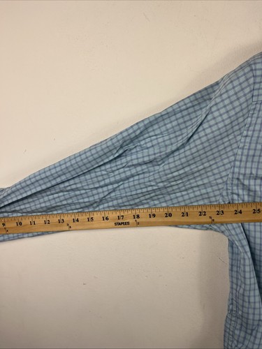 Camisa de vestir Eton para hombre a cuadros 17,5 calce ajustado con botones manga larga algodón azul - Imagen 6 de 6