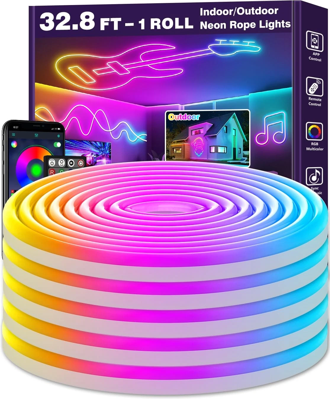 32.8FT Neon Rope Lights,Flexible Led Rope Lights Control with App/Remote,Mult...