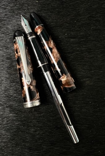 "Pluma Estilográfica Vintage/Antigua Años 20 Mármol Rojo Marrón Oro Marcada?Debe Ver 5 1/2""" - Imagen 4 de 6
