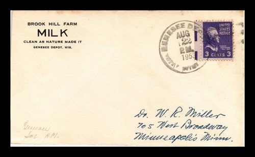 Dr Jim Briefmarken USA Brook Hill Farm Milk Corner Karte Genesee Depot WI 1953 gestempelt