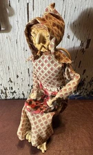 Unique Antique Ozark 1940s Folk Art Corncob Doll Crafter Woman Seated In Chair